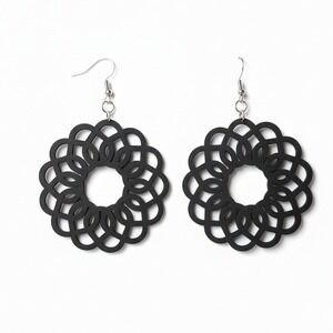 Black Geometric Flower Dangle Earrings For Women Boho Chic OOAK